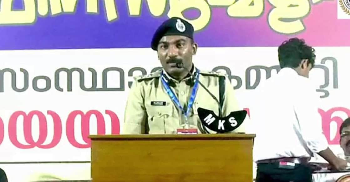 K Sethuraman, IPS, addresses the Kerala Police Officers' Association state conference in Angamaly. Photo: Videograb
