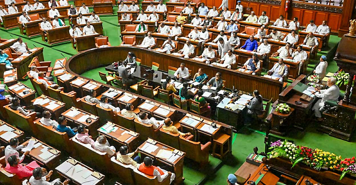 PTI05_22_2023_000213B Legislators during the first day of Karnataka Assembly session, in Bengaluru, Monday, May 22, 2023. Photo: PTI