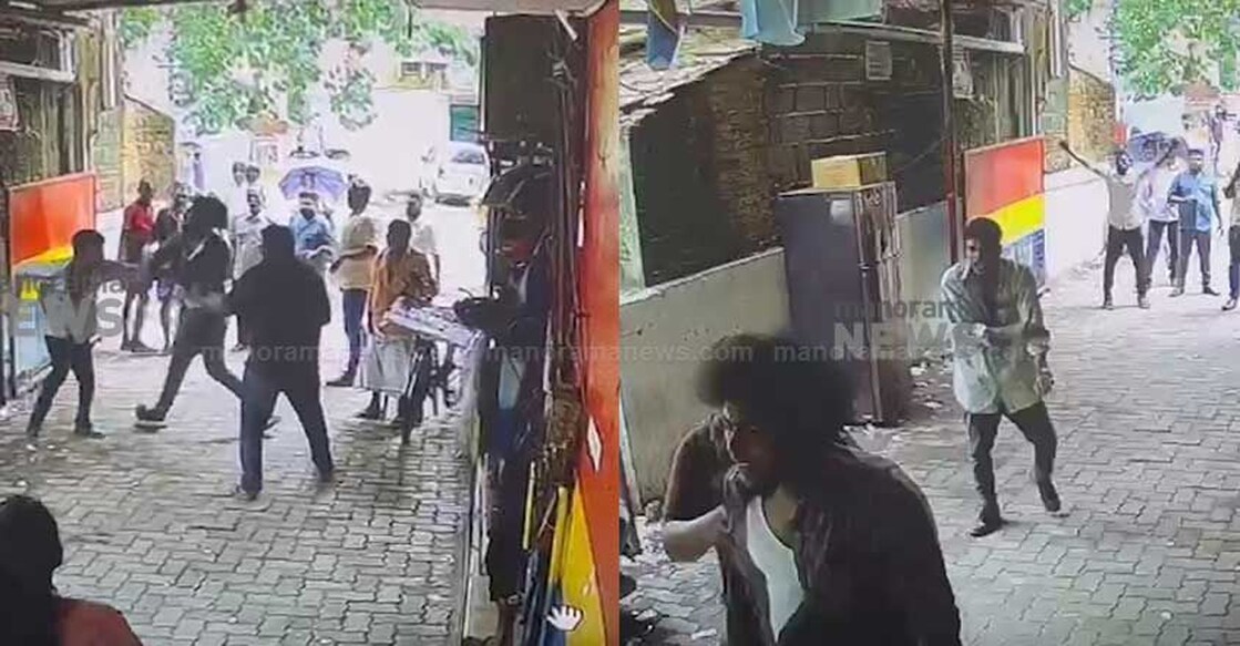 Screengrab from a CCTV footage of the ruckus at the BEVCO outlet at Ravipuram in Kochi on Friday. 