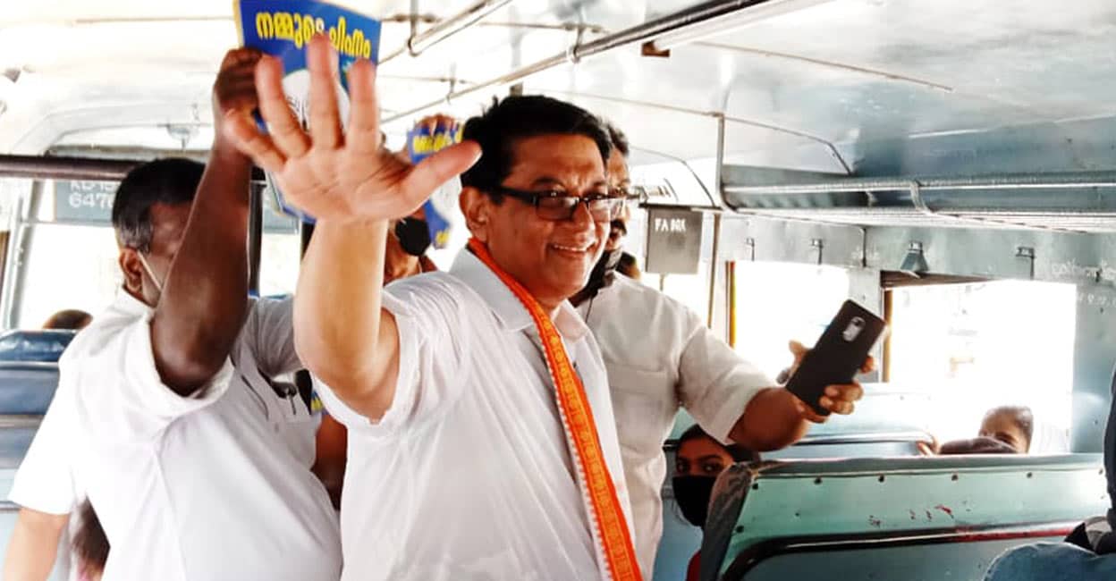M-P-Joseph M P Joseph during campaigning. Photo: Special Arrangement