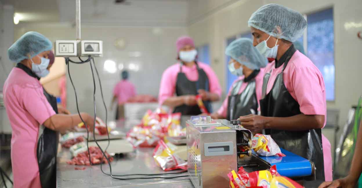 brahmagiri-malabar-meat2 Women staff engaged in meat processing at Malabar meat factory. Photo: Special arrangement