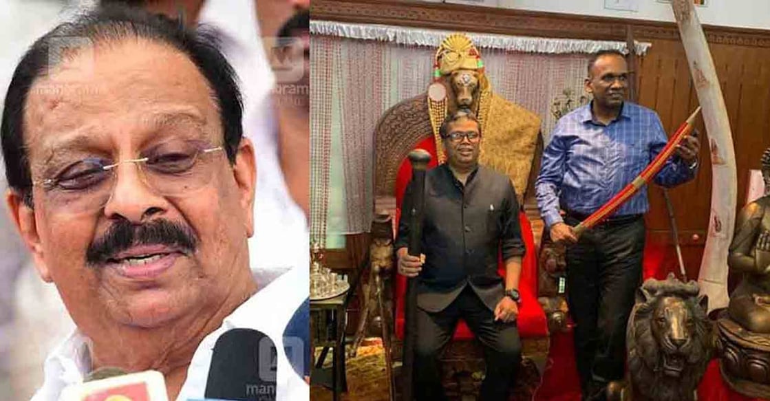 sudhakaran-behra-manoj-abraham Monson snapped photos with these officials to add legitimacy to his counterfeit artefacts, and one of them featuring Behra seated on a phony throne at Monson’s residence spread quickly on social media. Photo: Manorama/File images