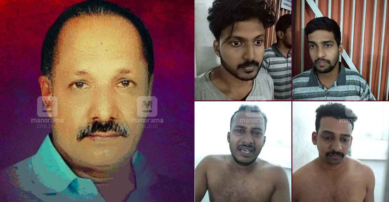 The four accused-- Jishnu, his brother Jijin and friends Manu and Shyam (Right)-- arrived at Raju's (Left) house and attacked him around 12.30 am on Wednesday. Photos: Manorama