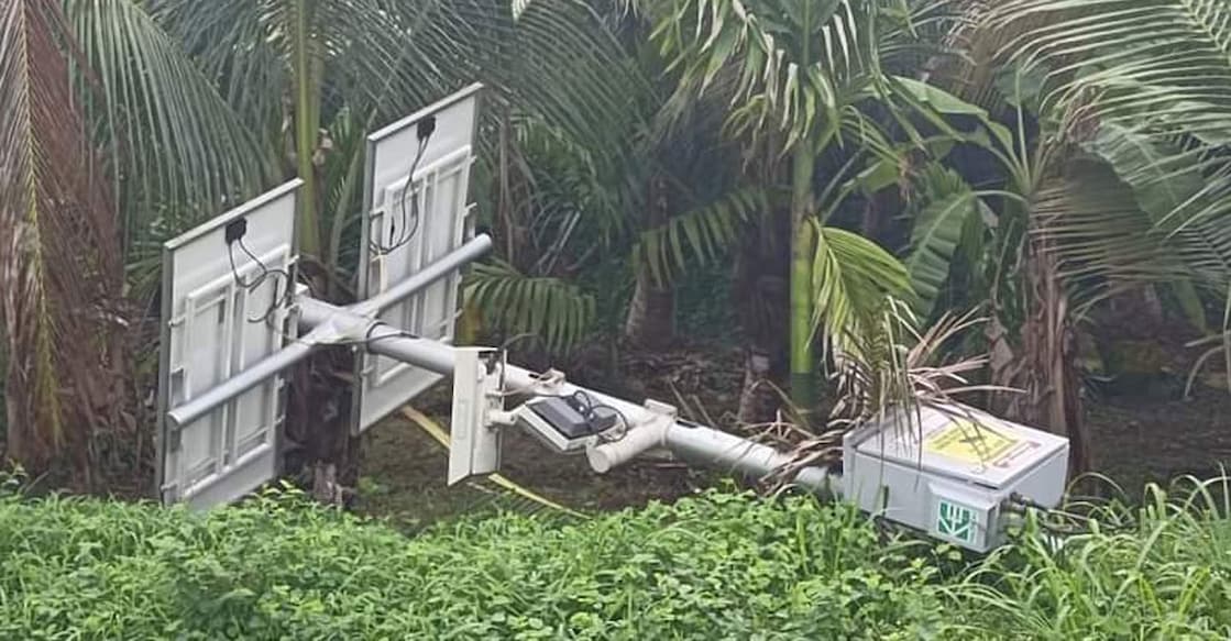 road-camera-vadakkencherry An unknown vehicle crashed into a road camera installed on Ayakkad road. Photo: Manorama