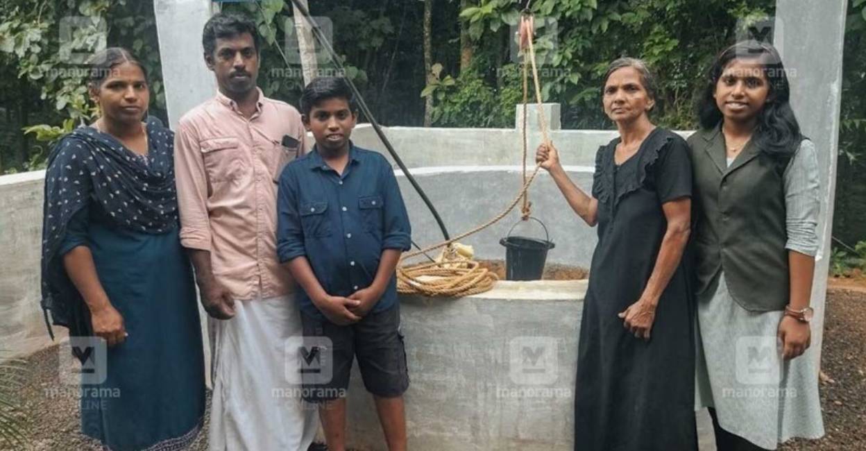 Baburaj and his family dug up and completed all the works of a 34-feet deep well all by themselves.  Photo: Manorama