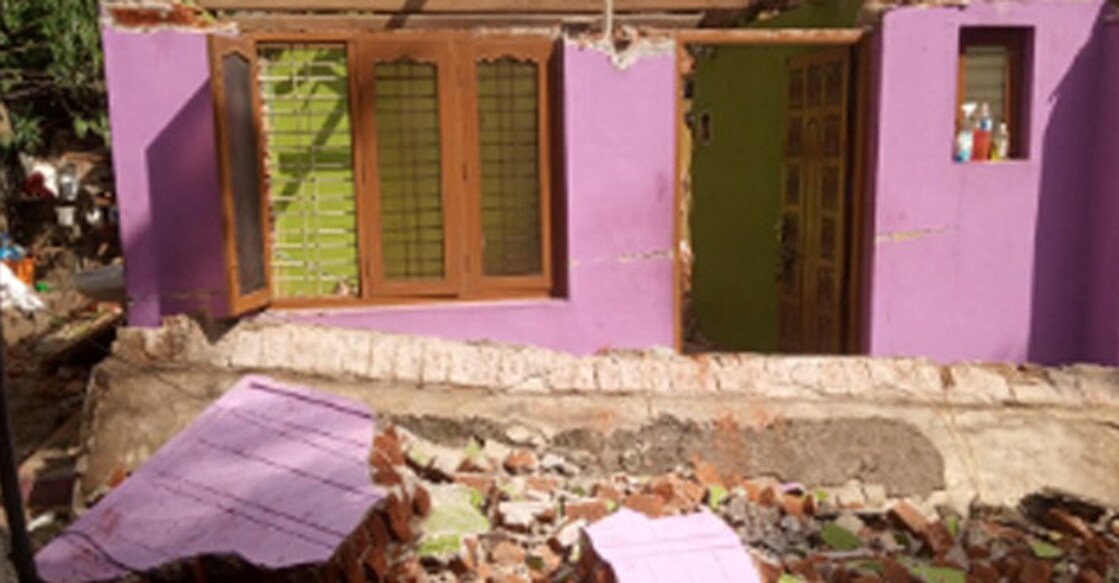 The debris from the house that collapsed during a demolition work at Kozhinjampara. 