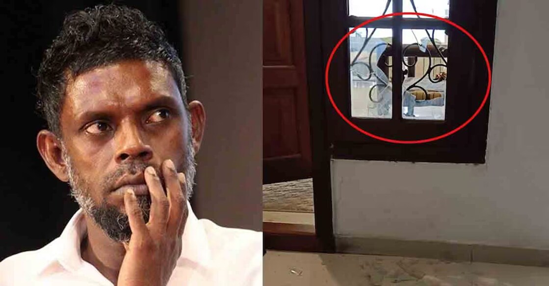 The windows of Vinayakan's flat at Kaloor were damaged in stone pelting. 