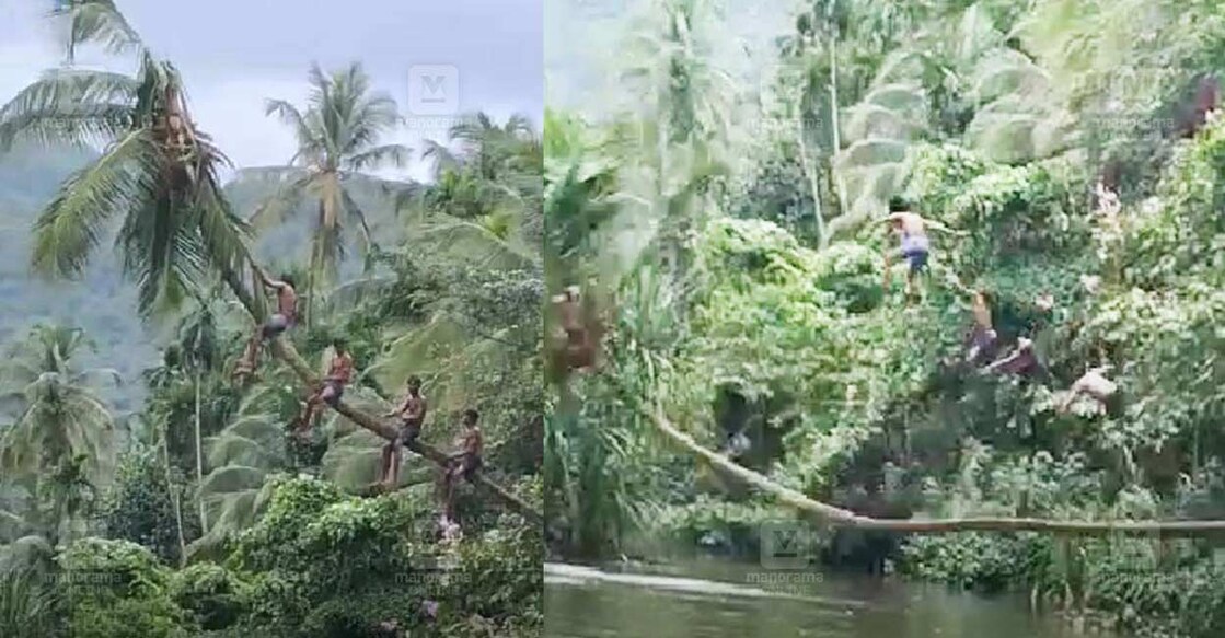 Though the youths were thrown up in the air in the impact, none of them sustained injuries as they all fell in the water. Photo: Manorama