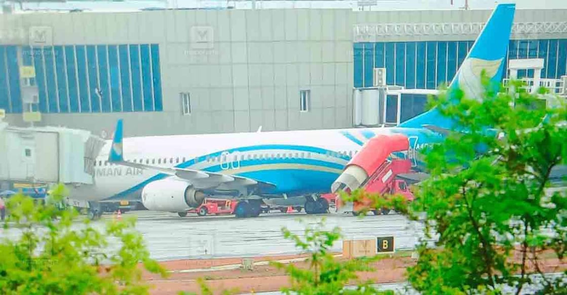Oman Airways flight at Karipur airport. Photo: Manorama