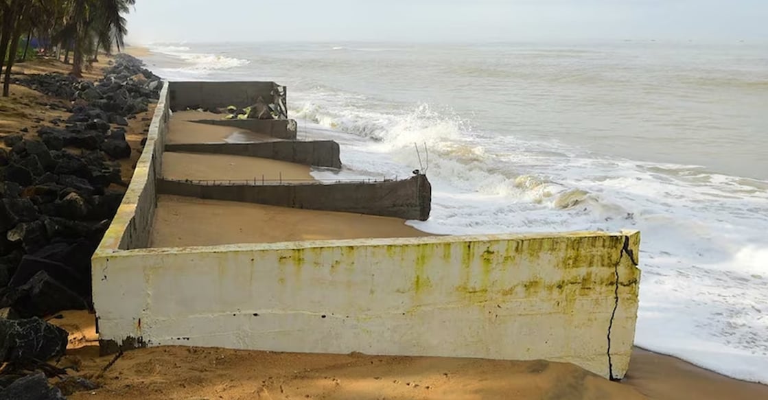 sea-erosion-add-4 The damaged sea-wave breaker at Cherangai in Kasaragod. Photo: Manorama