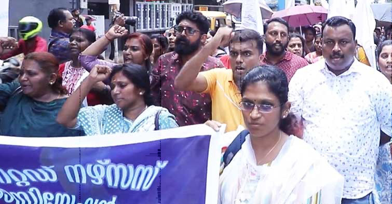 From a nurses protest march held in Thrissur on Friday. Photo: Special arrangement