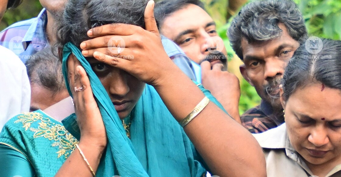 Afsana avoids media attention during evidence collection at Paruthippara near Adoor in Pathanamthitta district. Photo: Manorama