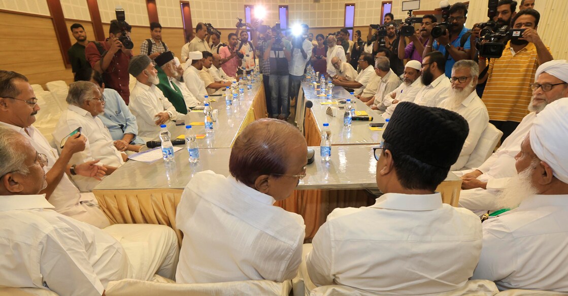 During a press meet held after a sitting of the Muslim Coordination Committee on the Uniform Civil Code issue in Kozhikode on Tuesday. Photo: Special arrangement 