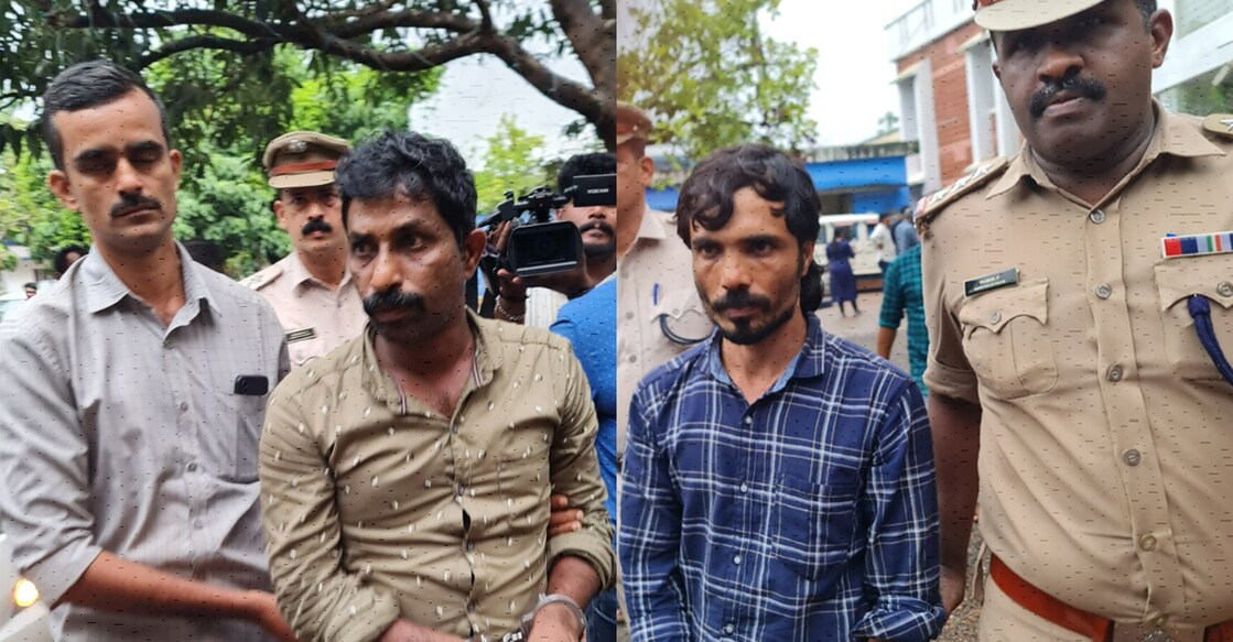 Ashraf C H (left) and Muneer K taken to the district police headquarters in Kasaragod on Thursday. Photos: Special arrangement
