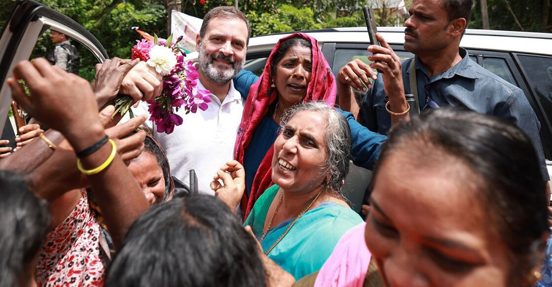 Rahul Gandhi with residents of Wayand on Sunday. Photo: Facebook/@rahulgandhi