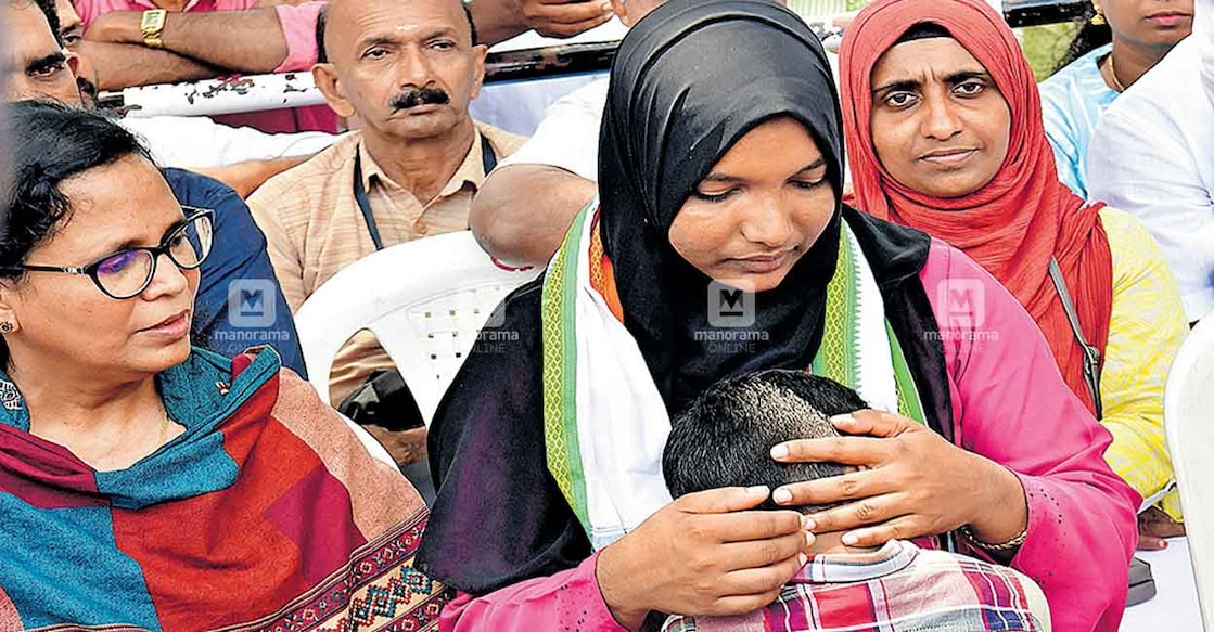 Harshina during a hunger strike at the Secretariat. Photo: Manorama