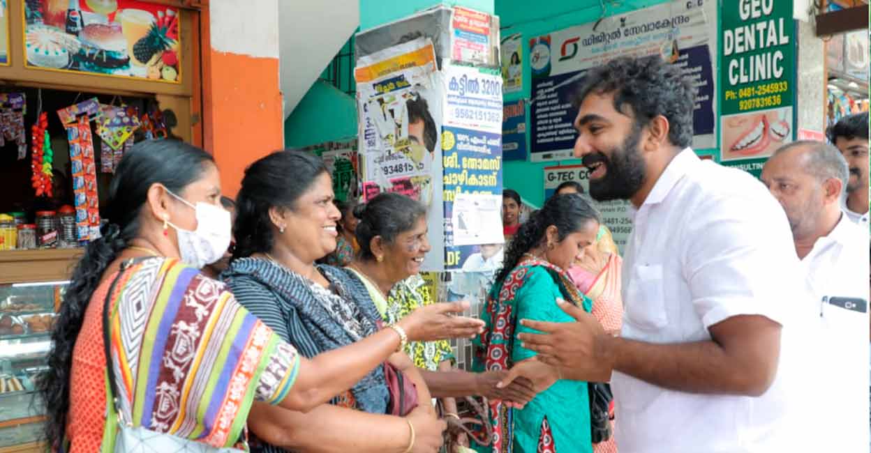 Chandy Oommen Chandy Oommen requests for vote during Puthuppally bypoll campaign in August 2023. Photo: Special arrangement
