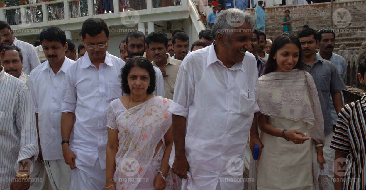 Oommen Chandy Oommen Chandy, wife Mariyamma and Achu Oommen on polling day in 2006 Assembly election. File photo: Manorama