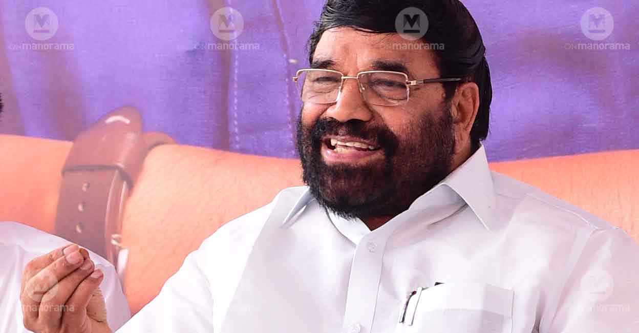 Minister V N Vasavan addresses media at the LDF’s election committee office in Pambady. Photo: Manorama