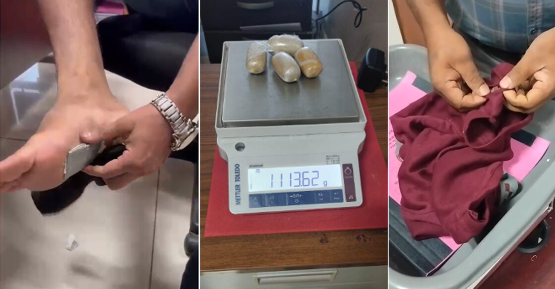 One of the passengers had pasted gold on his soles while a second one concealed it in his rectum and in the third case, gold was found inside the layers of underwear. Photos: Customs Cochin
