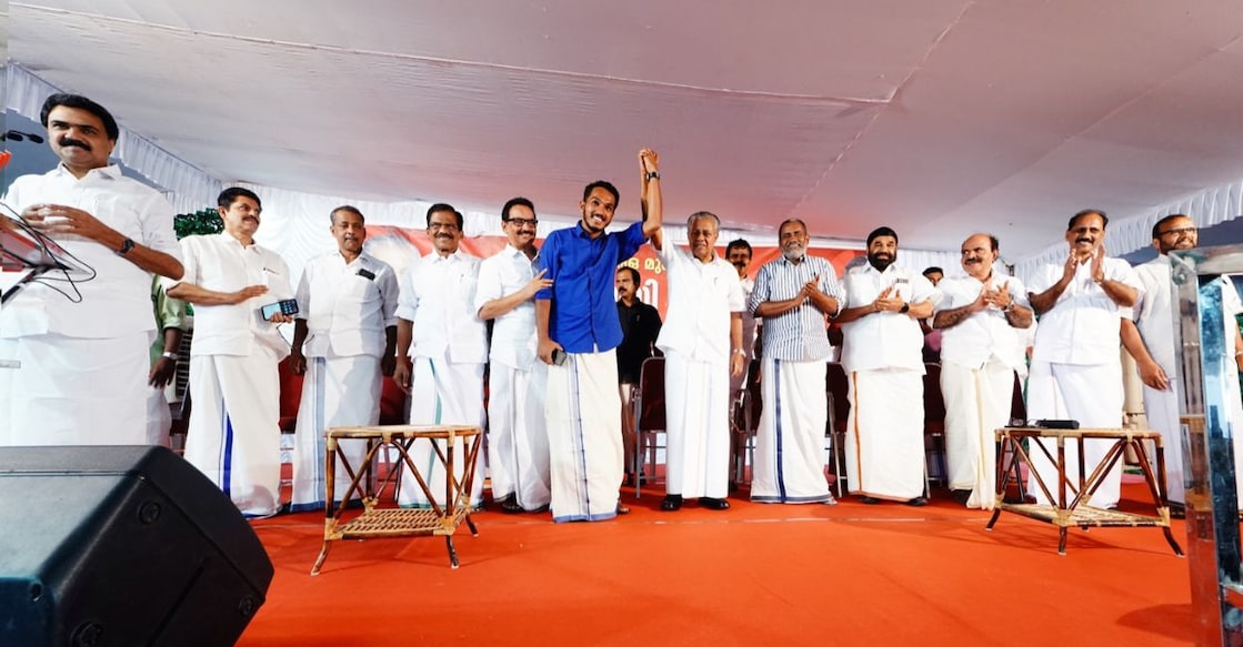 jaick-1 Jaick C Thomas along with Chief Minister Pinarayi Vijayan at poll-bound Puthuppally. Photo: Special Arrangement