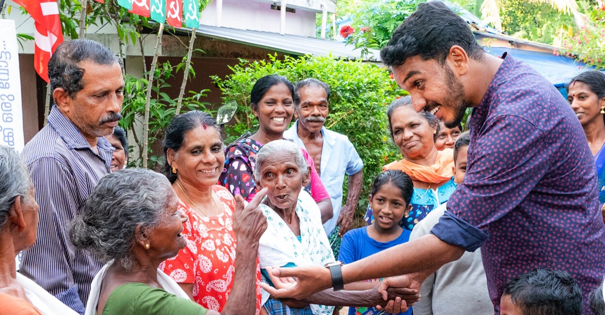 jaick-puthuppally LDF candidate Jaick C Thomas during his tour of Kooropada panchayat. Photo: Special Arrangement