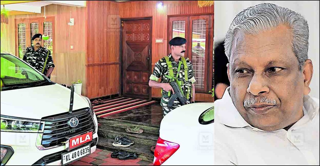 AC Moideen (1) CRPF personnel wait outside AC Moideen's residence in Wadakkencherry during ED raid. (2) AC Moideen. Photo: Manorama