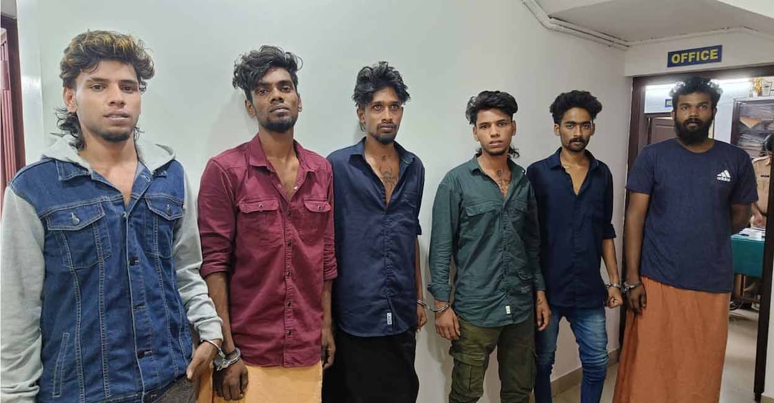 Moorkanikkara murder case Six accused in Moorkanikkara murder case- Brahmajith, Sreeraj, Jishnu, Vishnujith, Akshay, Ananthakrishnan. Photo: Special arrangement