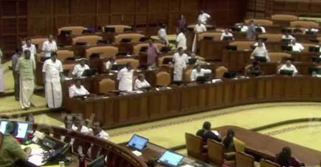 Opposition and ruling front argue in assembly. Photo: Screengrab/ Sabha TV