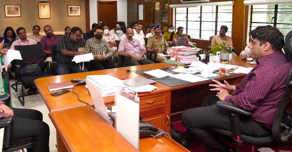 The preventive steps were discussed at a meeting of a core committee formed to control the spread of disease in the district. District Collector NSK Umesh (far right) chaired the meet. Photo: I&PRD