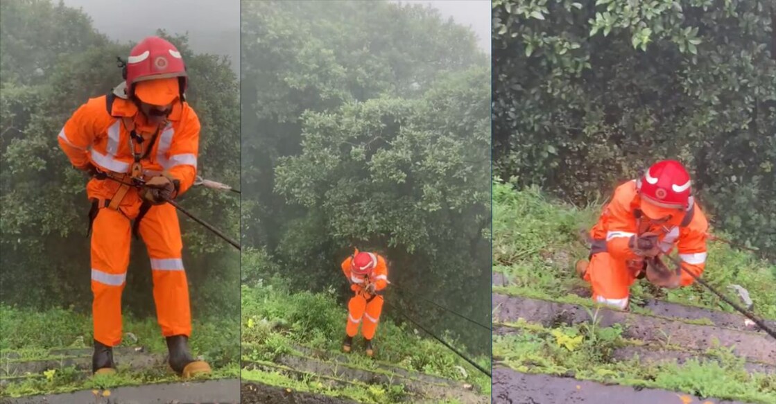 Fire and Rescue officer Jithin Kumar M ventured down 60 ft to fetch the phone. Photo: Special Arrangement