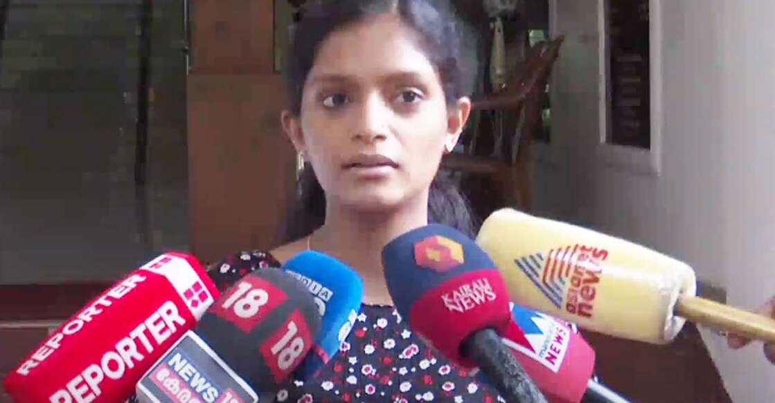Geethu Thomas addressing the media. Photo: Manorama News