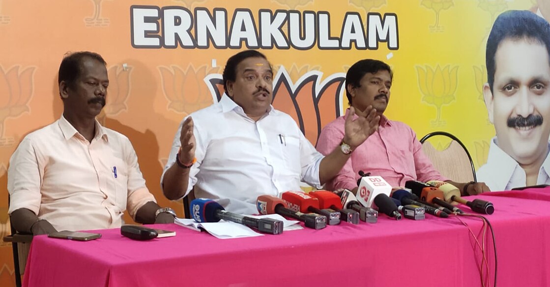 BJP national executive council member P K Krishnadas addresses media in Kochi on Friday. Photo: Onmanorama
