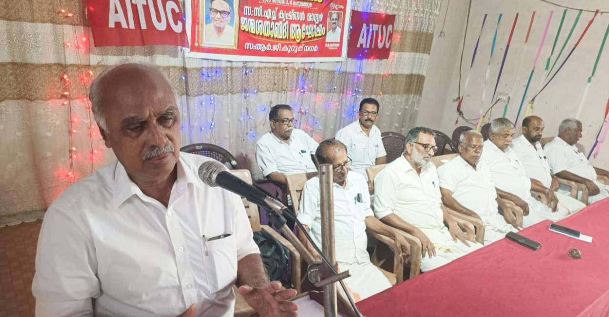 E Chandrasekharan speaking at the District Conference of the All India Youth Federation, the youth wing of the CPI, at Kasargod's Cheruvathur on Sunday