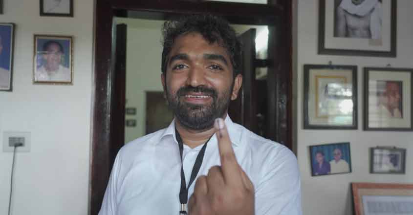 Chandy Oommen cast his vote at Georgian Public School, Puthuppally. Photo: Special arrangement