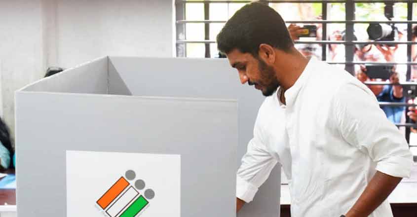 Jaick C Thomas casts his vote at polling booth in Manacadu LP school. Photo: Special arrangement