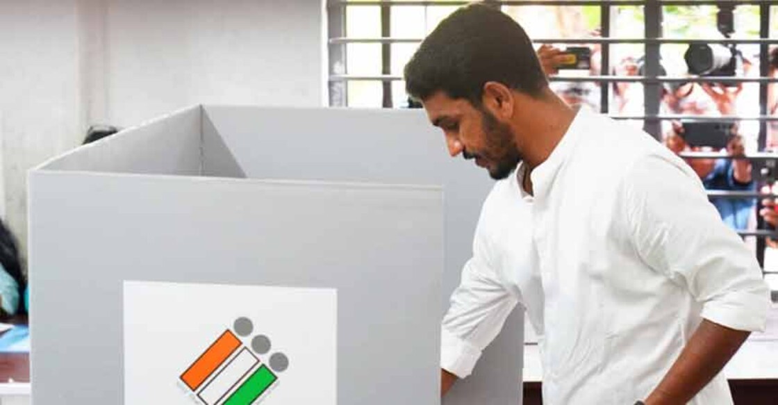 jaick-vote1 Jaick C Thomas casts his vote at polling booth in Manacadu LP school. Photo: Special arrangement