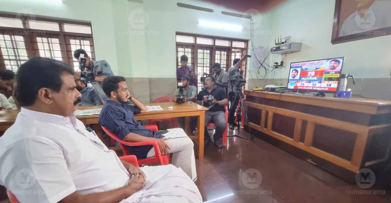 jaick-c-thomas-puthuppally Jaick C Thomas watches Puthuppally bypoll results from CPM District Committee Office. Photo: Vishnu Sanal/Manorama