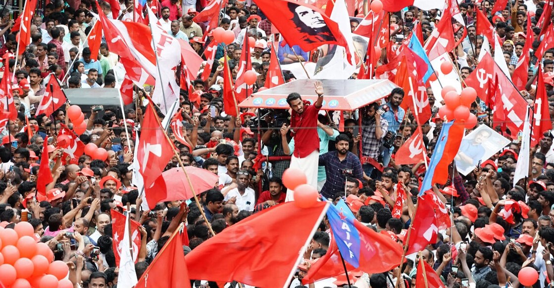 jaick-ldf-puthuppally Jaick C Thomas is surrounded by LDF supporters during his campaign for the Puthuppally bypoll. Photo: Facebook/@JaickCThomas