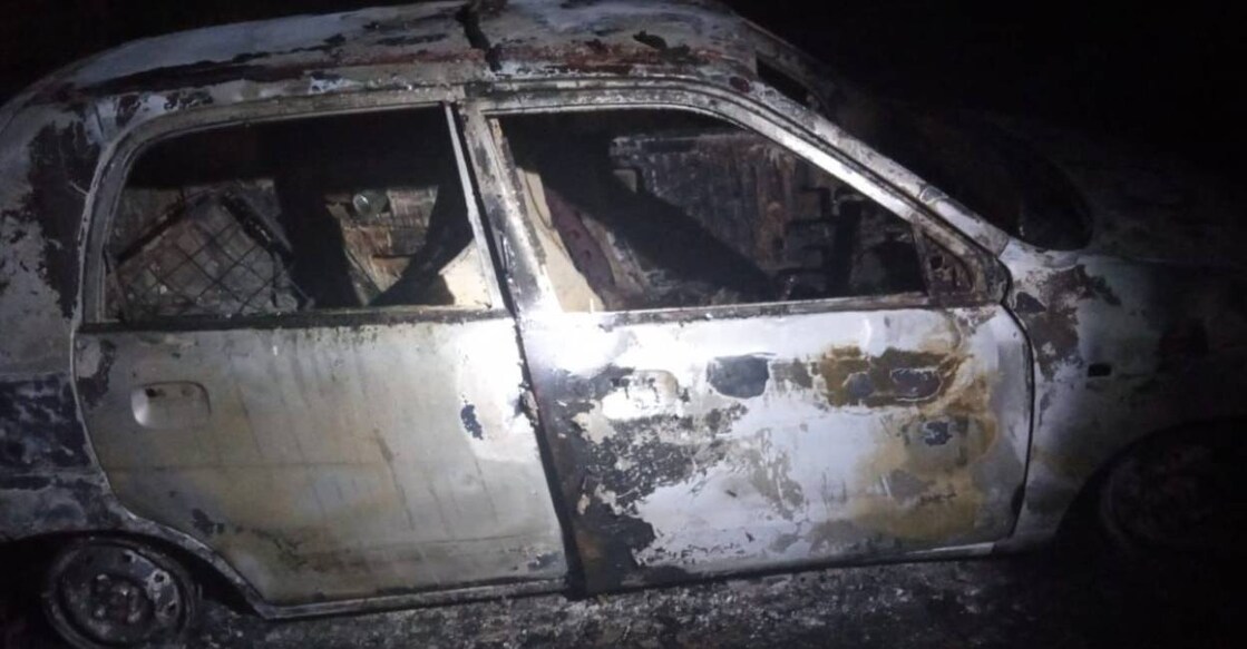 A  Maruti Alto car bearing registration number KL 10 AB 0177, owned by Agustian Joseph from Punnakkal reportedly went up in flames. Photo: Special Arrangement