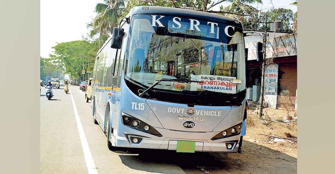 A electric bus operated by the Kerala State Road Transport Corporation. Photo: Manorama