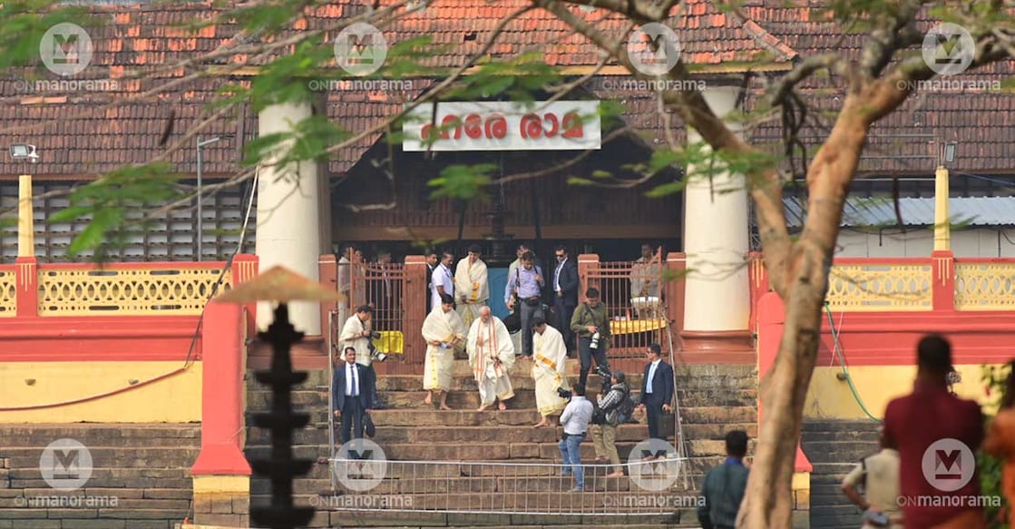 Modi at Triprayar Sree Rama Swami Temple Prime Minister Narendra Modi in front of the Triprayar Sree Rama Swami Temple in Thrissur district after offering prayers on Wednesday during his Kerala visit. Photo: Manorama