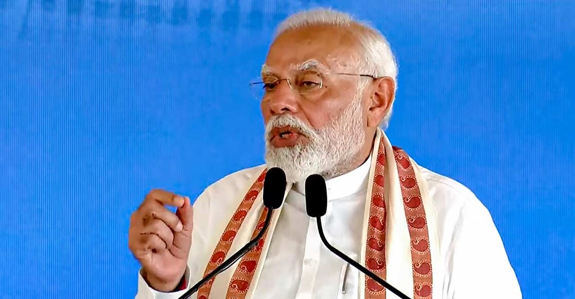 Prime Minister Narendra Modi speaks during the inauguration of various developmental projects, in Kochi, Wednesday. Photo: PTI