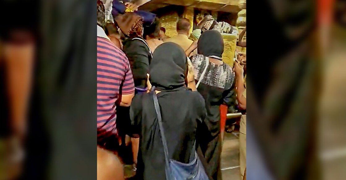 A screengrab from a video showing Bindu Ammini and Kanaka Durga at Sabarimala on January 2, 2019.