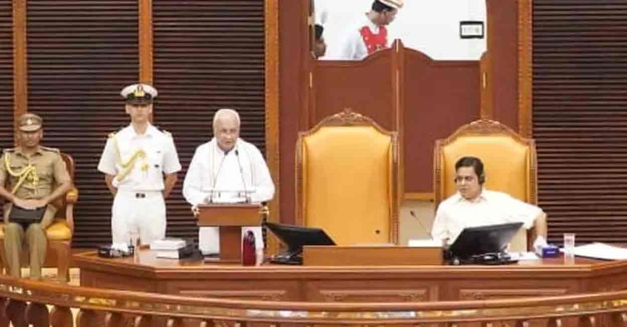 Governor Arif Mohammed Khan delivers policy address on January 25, 2024. Photo: Manorama