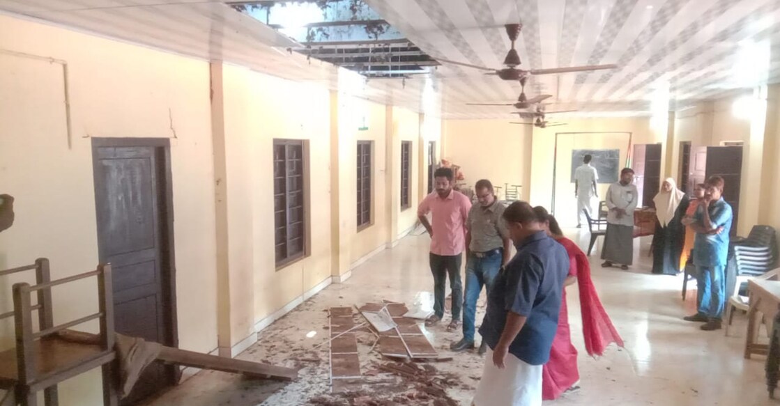 PWD and education department officials inspecting GLP School School, Thiruvilwamala on Saturday morning. Photo: Special arrangement
