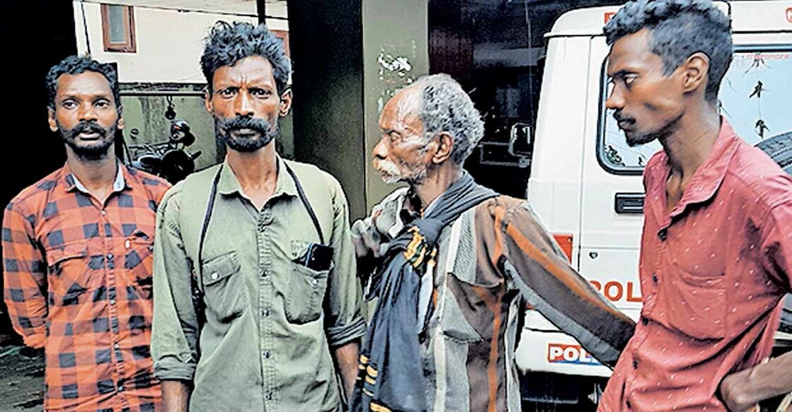 raman-babu-konnils Raman Babu (2nd from right), who was considered killed in an elephant attack, returned to his family on Saturday, a week after his relatives carried out the funeral rites. Photo: Manorama
