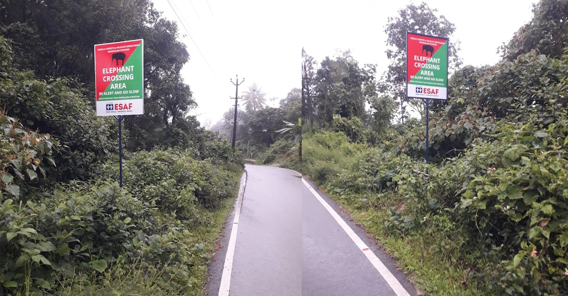 The elephant crossing sign boards were installed on Mankulam Road. Photo: Special Arrangement