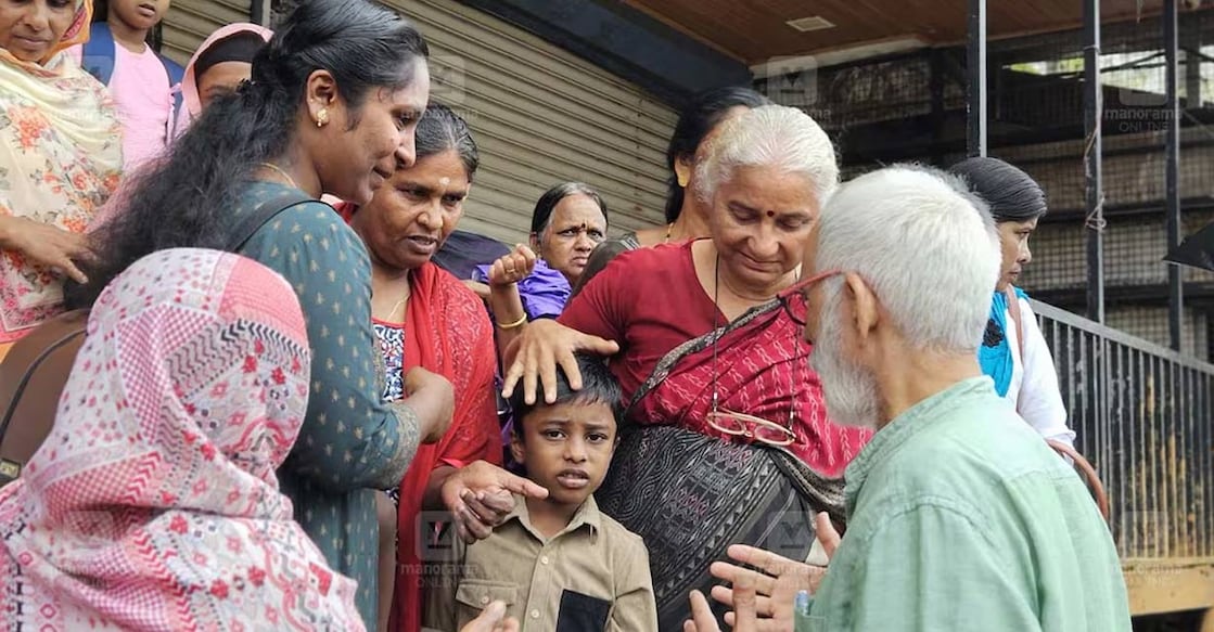 Medha, a popular leader of the Narmada Bachao Andolan, while visiting the disaster-affected areas along with Manorama on Saturday, also said that rebuilding activities in Wayanad should be based on the principles of sustainable development that protects nature as well as people’s well-being. Photo: Manorama. 