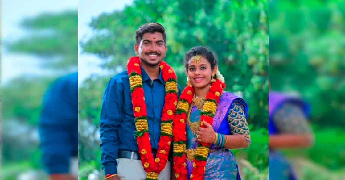 Sruthi and her husband on the day of their wedding. Photo: Special arrangement